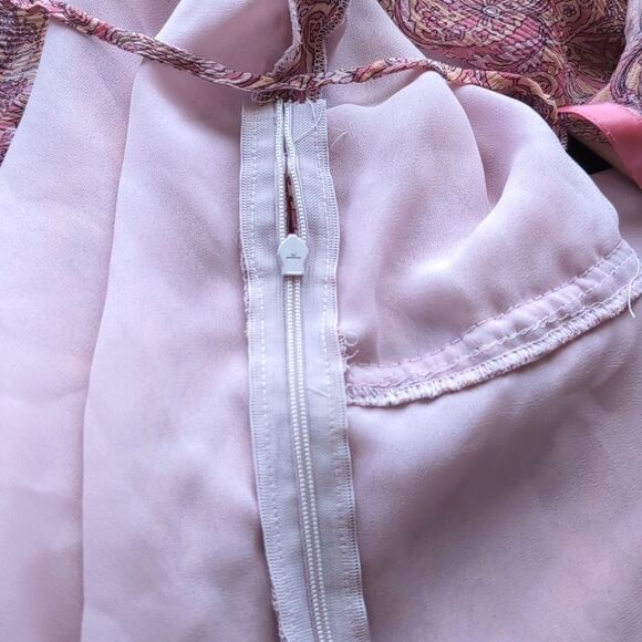 Sioni 💯 Silk Pink BLUSH Paisley Dainty LINED Blouse with Ruched Details XL - Picture 3 of 8